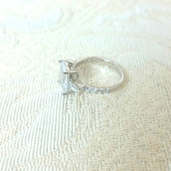 Ring Sterling Silver Emerald Cut cubic zirconia cz - Picture 5 of 6